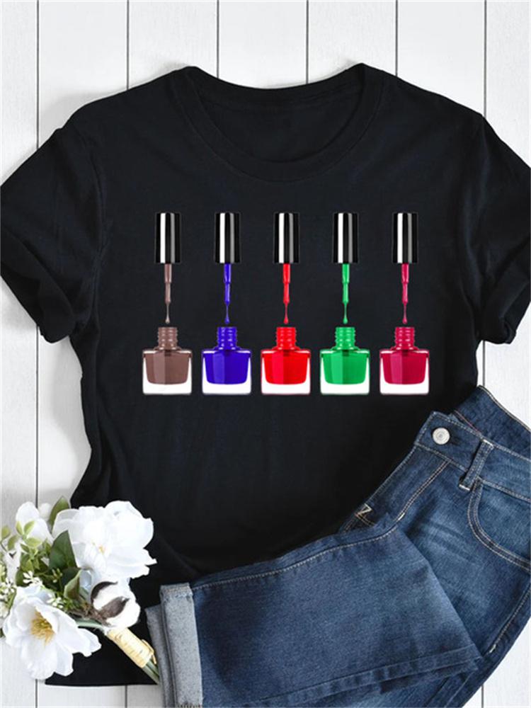 Maycaur New Nail Polishl Women's Fashion Tops 90s Girls Streetwear Casual Short Sleeve T-shirts Women's T-shirts Female Tops Tee