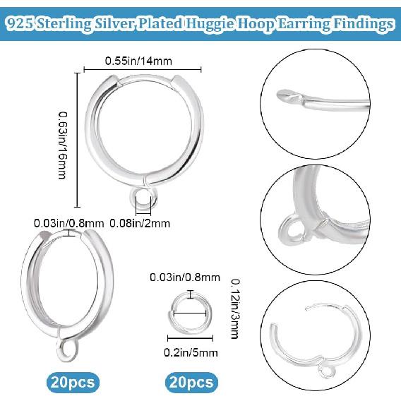 

Beebeecraft 20Pcs Hoop Huggie Earring Hooks 925 Sterling Silver Plated Brass French Round Leverback Earring Findings with Open Jump Rings for Jewelry