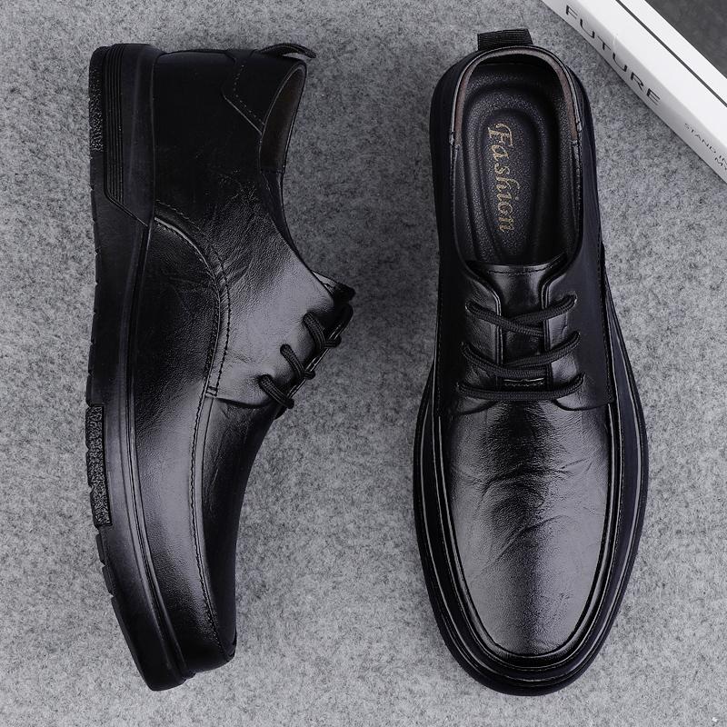 Fashion Men's Genuine Leather Lace-up Casual Shoes Breathable Men Comfortable Walking Shoes Men's Oxfords Flats Business Dress Sneakers