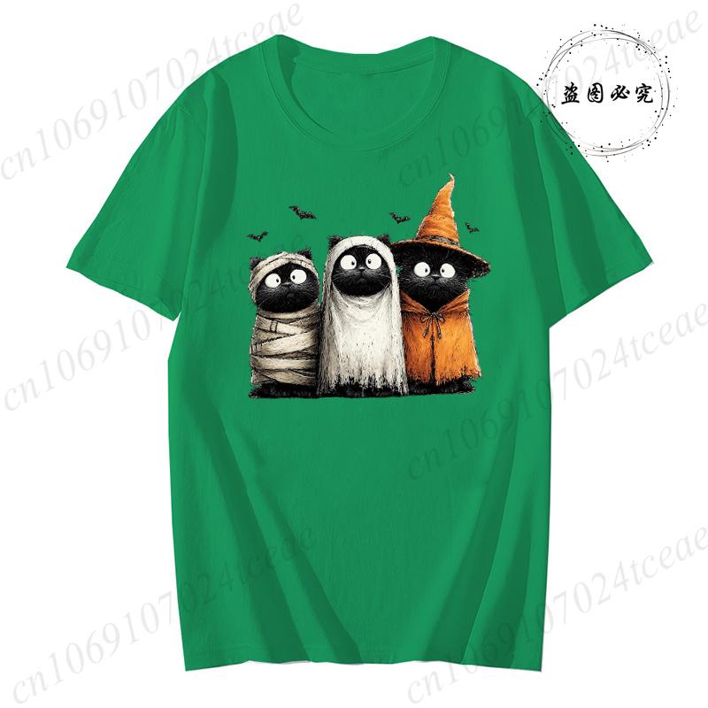Womens New Fashion Clothes Tshirt Halloween Cat Graphic T Shirts Tops Witch Cats Pumpkin Harajuku Vintage Tee Shirts Clothes