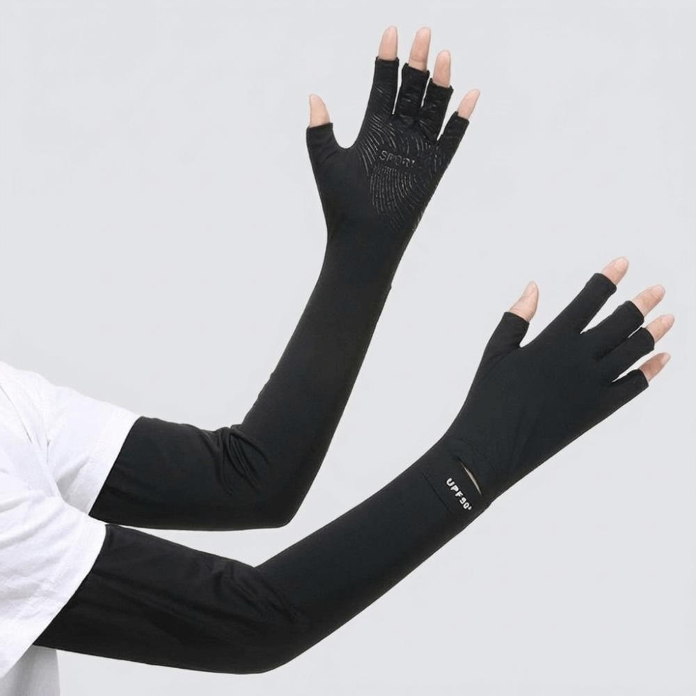 Non-slip Long Sleeve Solid Color Sunscreen Sleeve Gloves Thin Summer Arm Cover  Driving