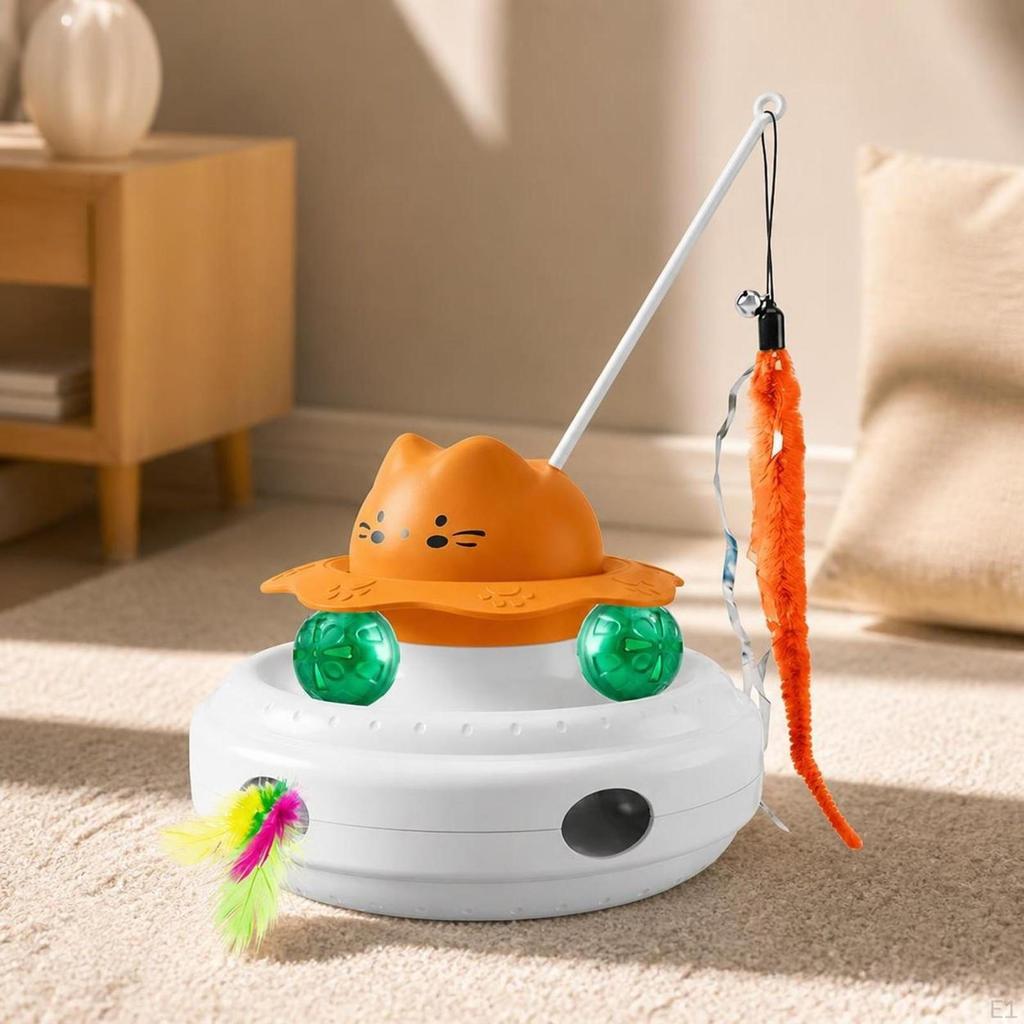 Interactive Automatic Cat Toy | Cordless Wheeled Base, with Feather teaser, for Solo