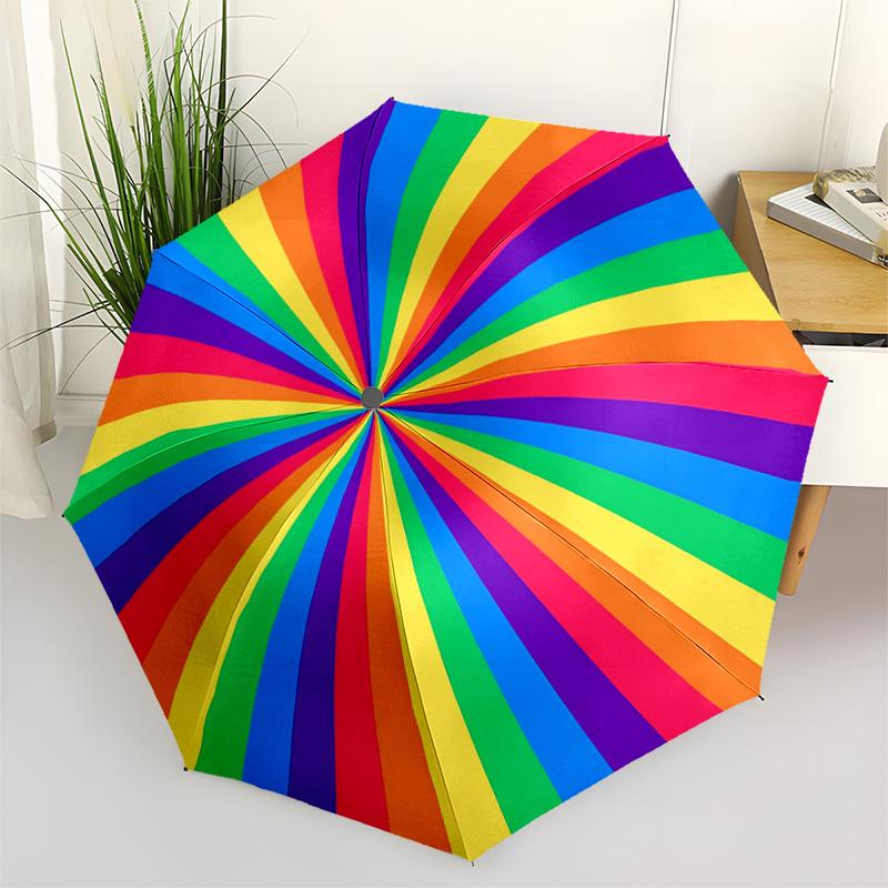 1pc Rainbow Wheel Automatic Open/Close Umbrella, Compact Travel Umbrella, 8-Rib Sturdy Frame - Ideal Gift for Friends Yy251118070