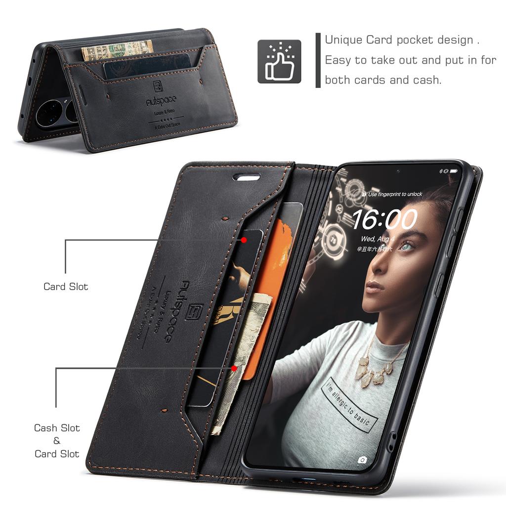 For Huawei P50E/Huawei P50 4G Wallet Case AUTSPACE A01 Leather Stand Cover with RFID Blocking Card Holder