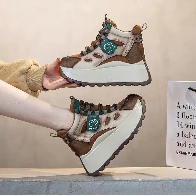 Dad shoes soft leather autumn new high-top casual fashion versatile sports shoes women's shoes increase height