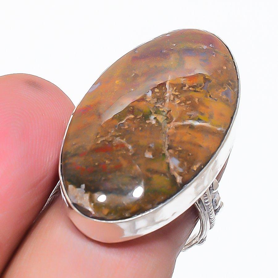 Natural Bloodstone Gemstone 925 Sterling Silver Jewelry Ring Size 7.5 b3M77