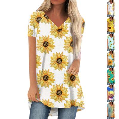 Ladies Short Sleeve Pleated Loose Tops Plus Size Casual Tops V Neck Short Sleeves Casual Summer T Shirts Ladies Tops T Shirts Shirts