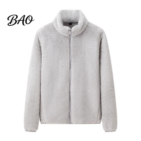 Lightweight Warm Jacket Women Zip-Up Fleece Jacket, Stand Collar Long Sleeve Loose Casual Outerwear Coat, Solid Color for Fall Winter