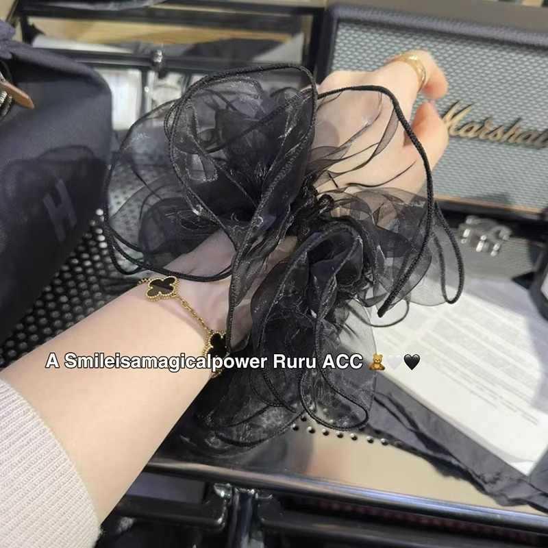 High-End Black Organza Fan-Shaped Ballet Scrunchie & Headband