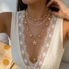 Boho Multilayer Starfish Shell Seahorse Pendant Long Necklace For Women Imitation Pearl Beaded Choker Beach Party Jewelry Gifts
