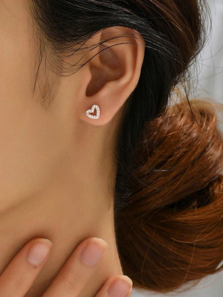 Cubic Zirconia Heart Design Stud Earrings Valentines