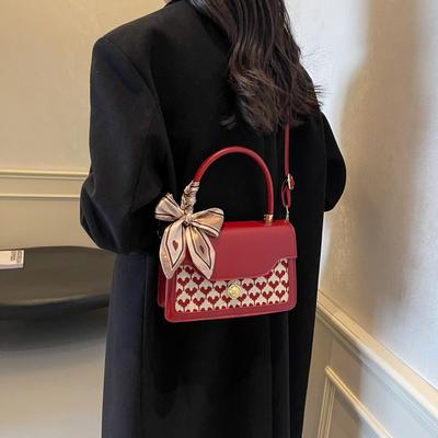Red Bag Women's 2025 New Fashion High Sense Foreign Style Portable Messenger Small Square Bag Wedding Bride Bag Wedding Bag