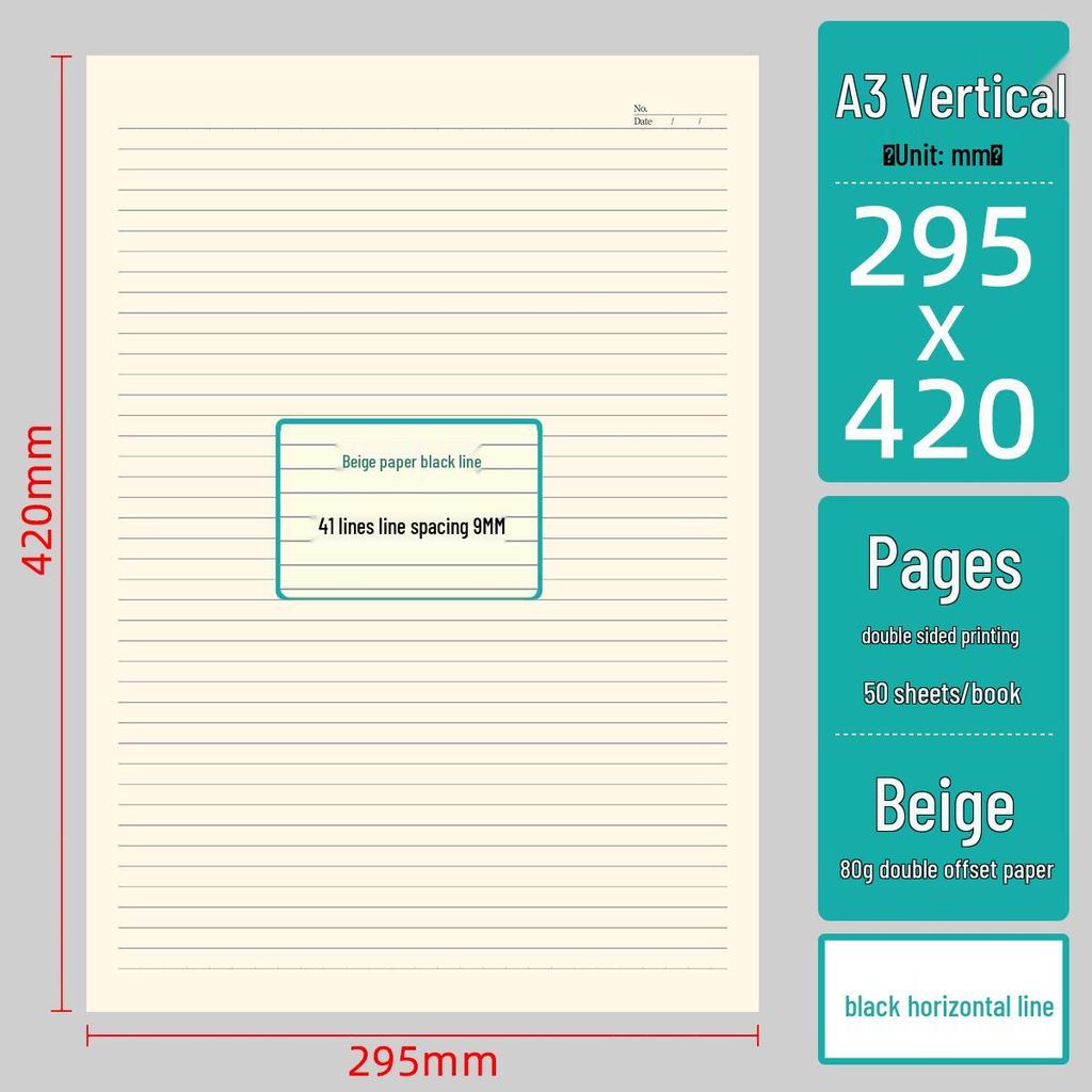 A3 Large Horizontal Line Paper Notebook - Single Line for Office, Student Mind Maps, Drafts