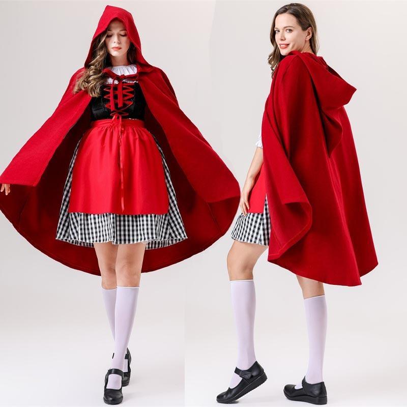 Halloween costume Little Red Riding Hood dress red cape hooded cape parent-child drama costume