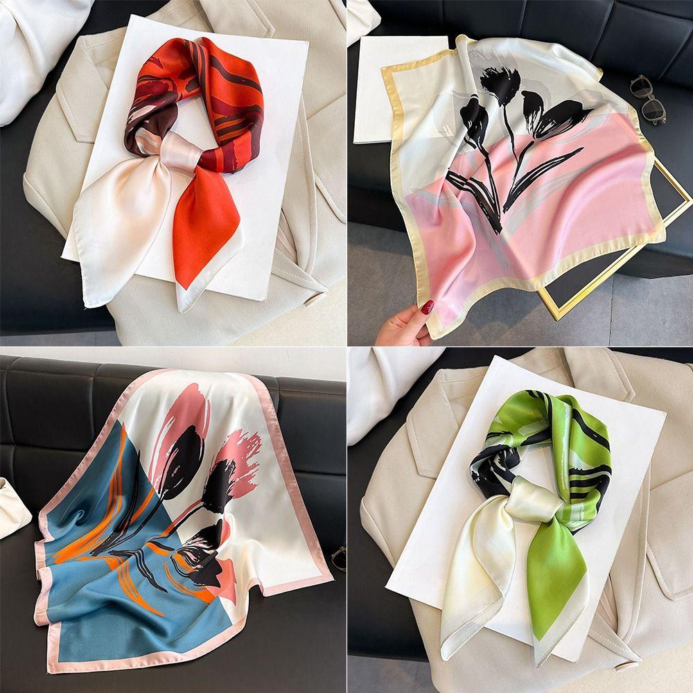 Square Lily Scarves Wrap Polyester Women Satin Hijab Fashion Silk Hair Bands Female Accessories