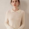 Women's Slimming Versatile Cashmere Polo Neck Pullover with Slit Lapel and Long Sleeves