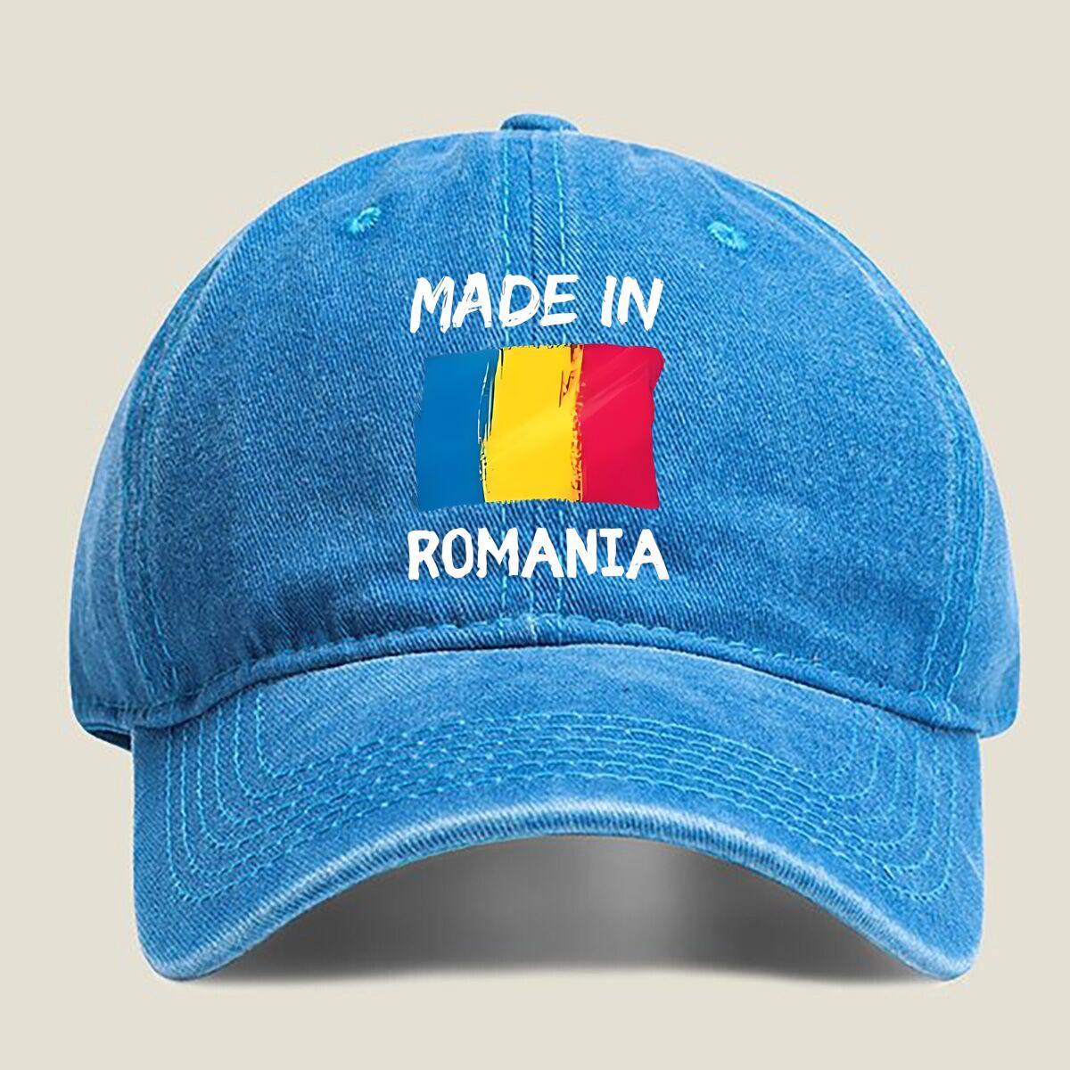 

Made in Romania Flag Fashion Washed Baseball Cap Hat Outdoor Activities One Size озеро синього кольору