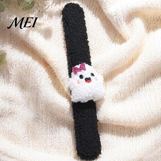 Spooky Costume Accessories for Adults 2 Pcs Halloween Slap Bracelets, Plush Pumpkin, Bat, Ghost, Black Cat Soft Fabric Snap Wristbands Bands