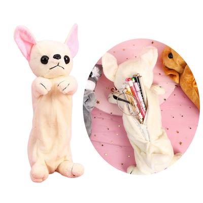 Cartoon Dog Pen Bag Large Capacity Pencil Pouch Lovely Plush Pencil Case Animal Makeup Bag Back To School Supplies