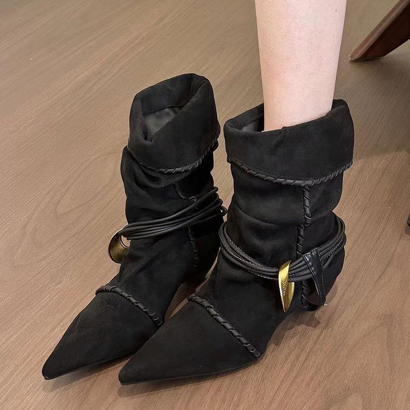 Winter Neue Damen Schuhe Stiefel Spitze Casual Schuhe Mädchen Pumps Outdoor Schlupfschuh Westernstiefel