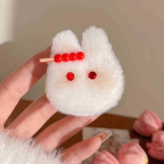 2Pcs Girl Hair Tie Cartoon Rabbit Decor Soft Plush Hair Rope High Elasticity Non-Damaging Fuzzy Hair Band Winter Hair Accessories
