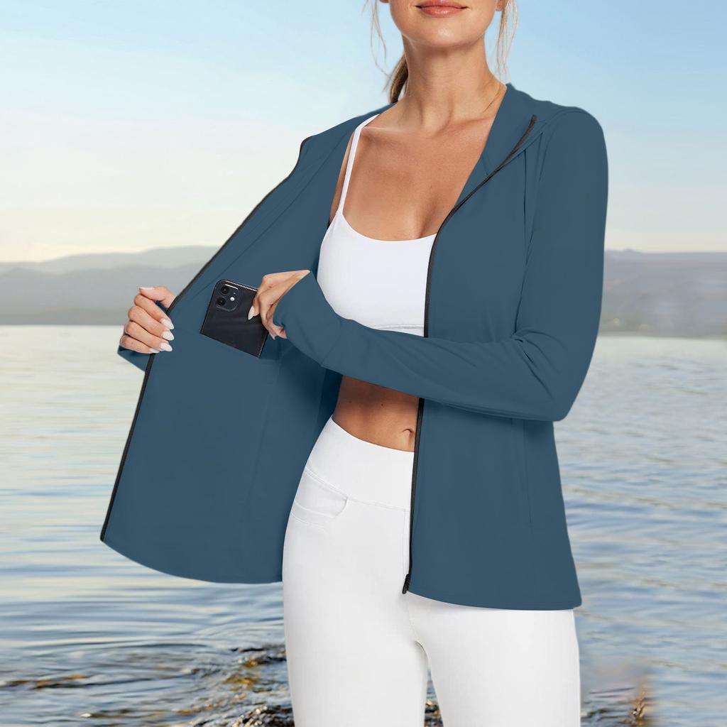 Women's Sun Shirt Ice Silk Hoodie Long Sleeve Outdoor Hiking Summer Coat