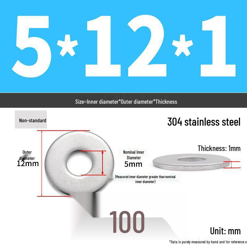 304 Stainless Steel Enlarged Flat Washer Ring (Sizes: M1.6-M22)