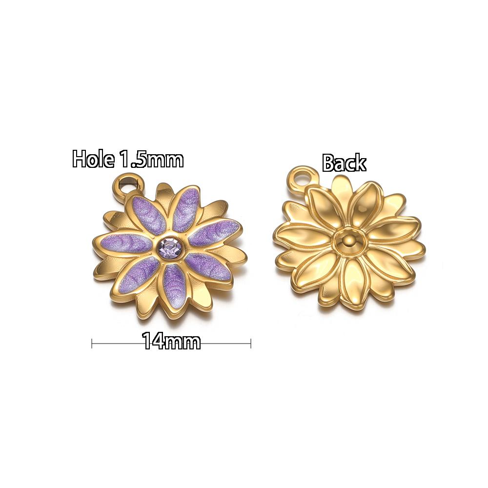 5Pcs Stainless Steel Zircon Sunflower Enamel Charms for DIY Jewelry Findings Girls Necklace Bracelets Pendants Earrings Making