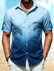 Men's Gradient Tropical Palm Vacation Short Sleeved Shirt, For Summer Wear, Casual Activities, And Versatile Beach Style