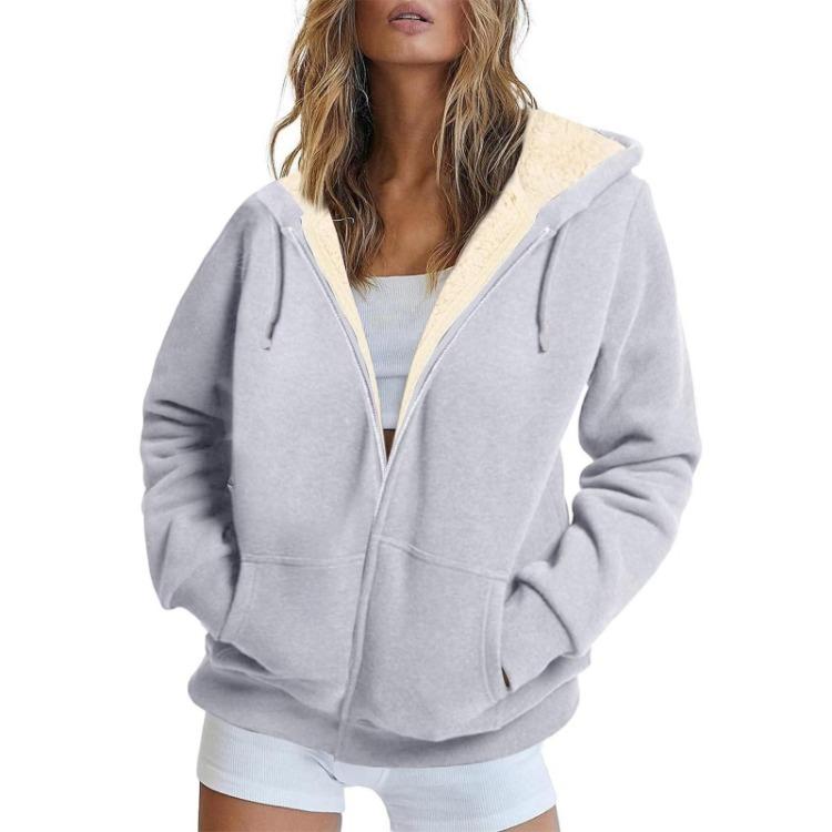 Hooded Women Coat Autumn Winter Warm Casual Fleece Zipper Lamb Cardigan