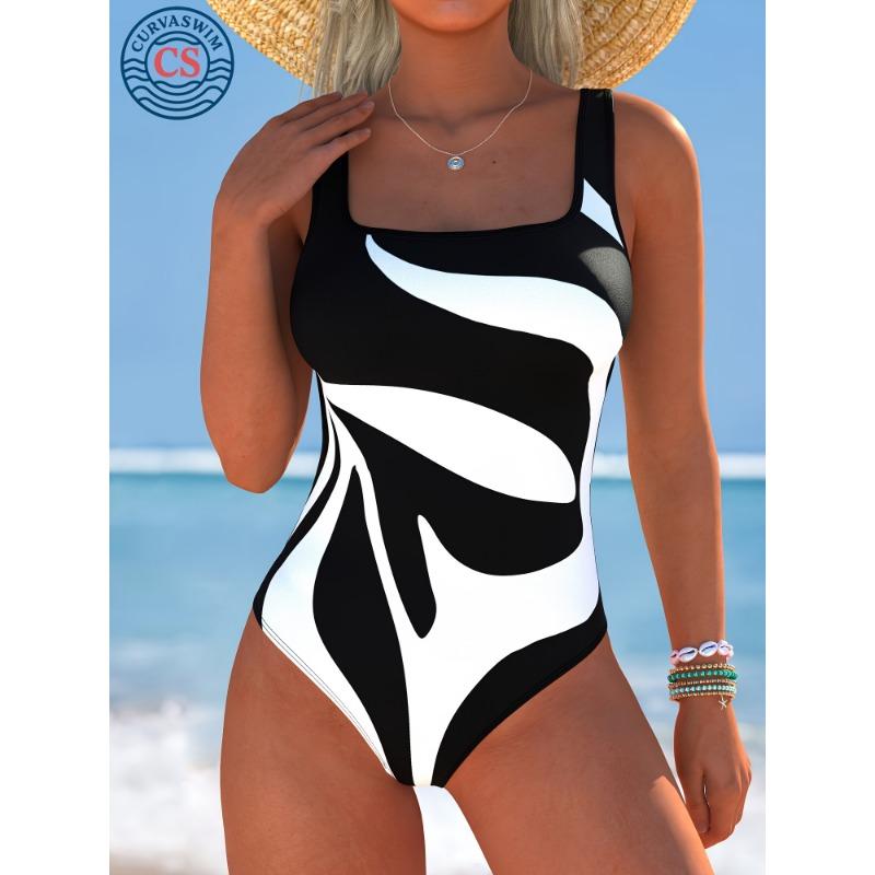 Women s Abstract Print Square Neck One-Piece Swimsuit S