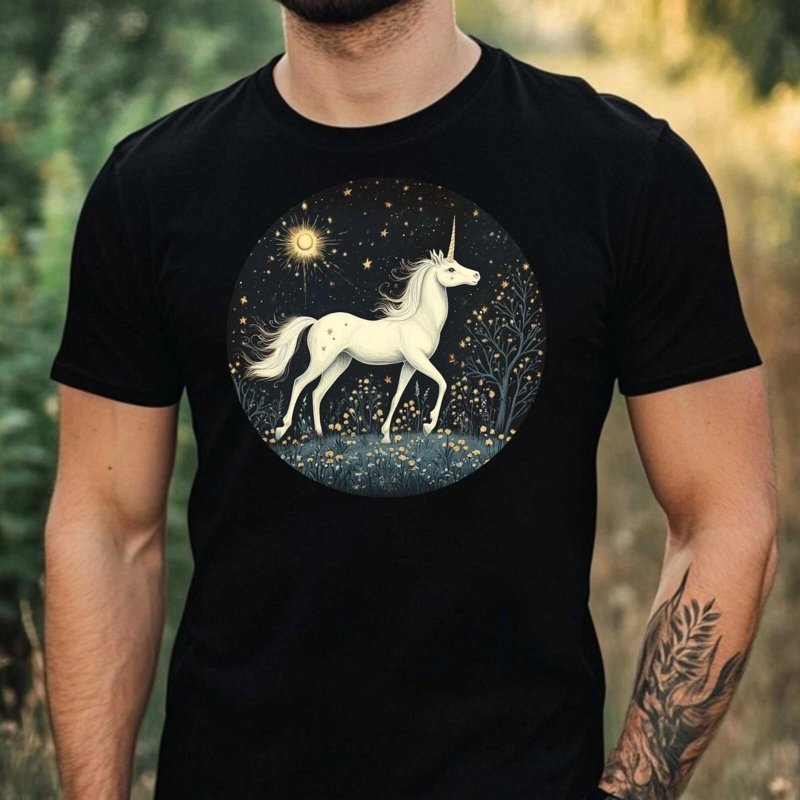T-Shirt Herren Einhorn im Mondlicht Motiv Baumwolle Größe XS bis 5XL XS