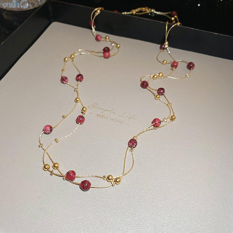 Diamond Water Drop Pearl Beaded Necklace Autumn and Winter French Light Luxury Sweater Chain Fashionable Versatile High-end Jewelry
