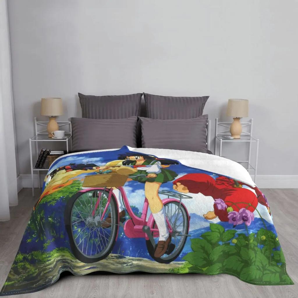 Anime Kagome Shippou Blanket Coral Fleece Plush Summer Air Conditioning Japanese Inuyasha Throw Blanket for Bed Plush Thin Quilt