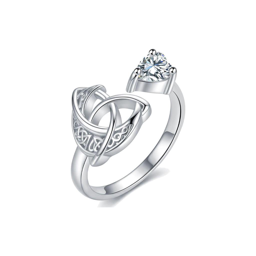 Celtic Knot Birthstone Heart Ring with Multi-Color Zirconia and Paved Diamonds - Retro Style Jewelry for Women