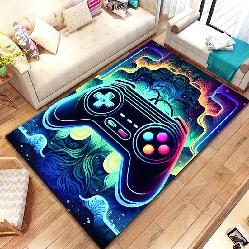 3D 80er Jahre Gamer Controller Bereichsteppich Groß, Teppich für Wohnzimmer Schlafzimmer Küchendekoration, Kinder Spiel Spiel Rutschfeste Bodenmatte