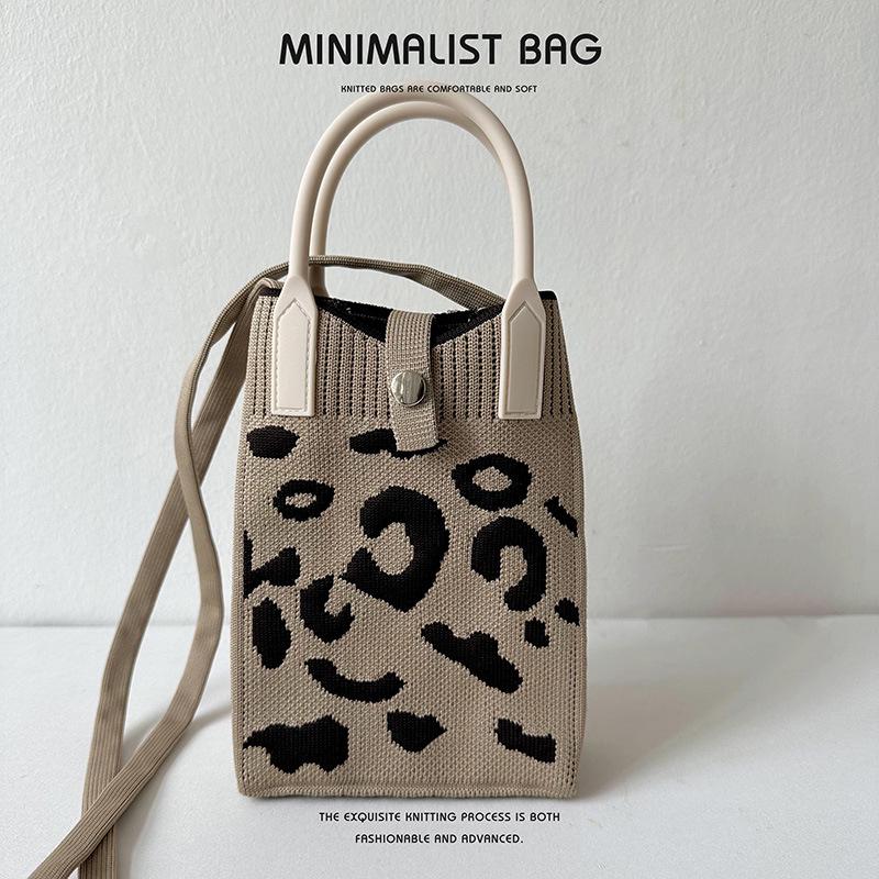 

Вязаная мини-сумка кроссбоди для телефона с леопардовым принтом - Универсальная, Портативная, Кошелек для монет, Маленькая квадратная сумка для женщин хаки