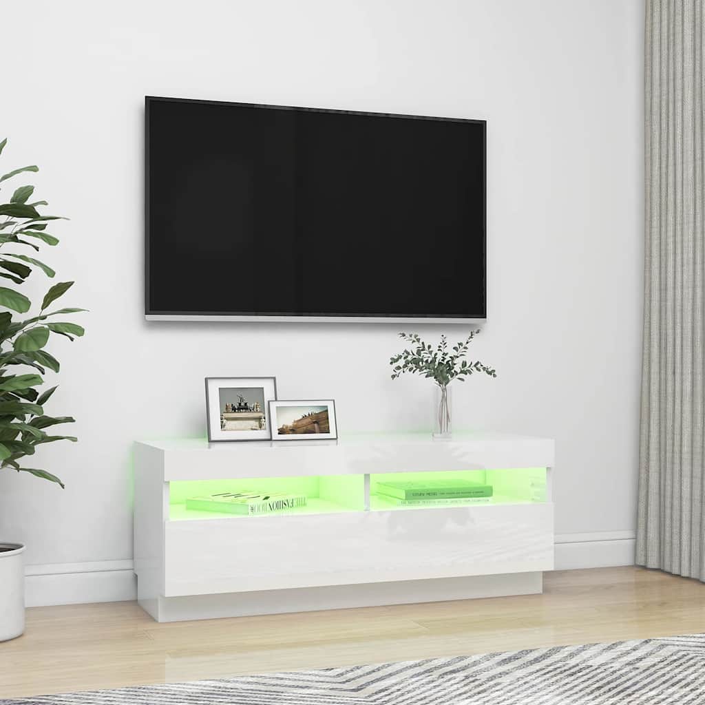 Vidaxl Szafka Tv Z Oświetleniem Led, Biel Z Połyskiem, 100X35X40 Cm