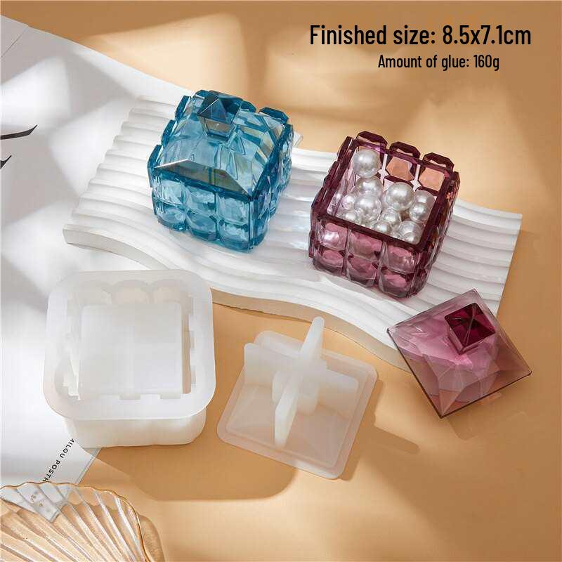 Maruko DIY Crystal Epoxy Faceted Diamond Storage Box Mold - Mirror Surface Square Jar