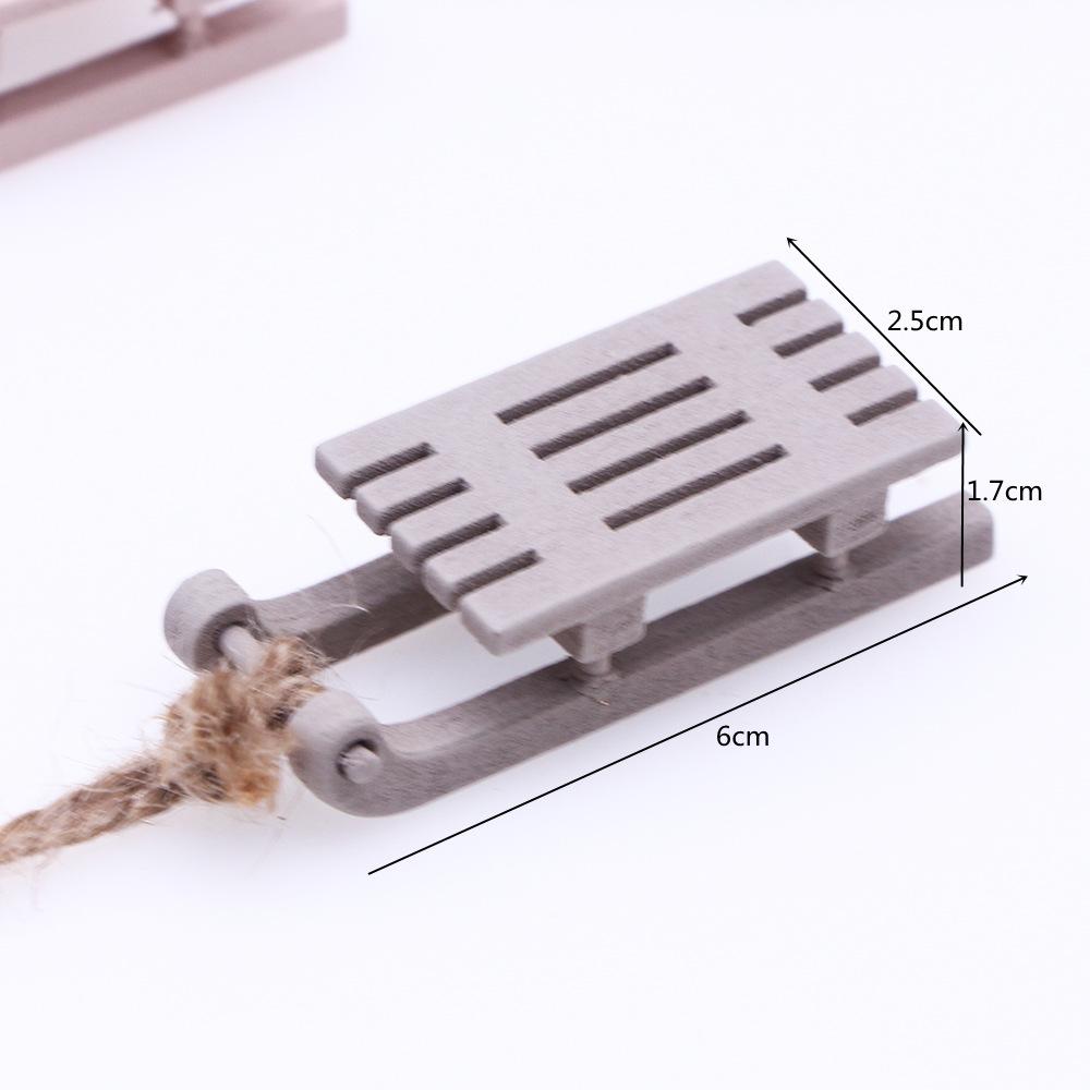 1PCS Dollhouse Miniature Wooden Sleigh Model Sled Ornament Christmas Vintage Living Scene Tree Hanging Decor Xmas Gift Pendant