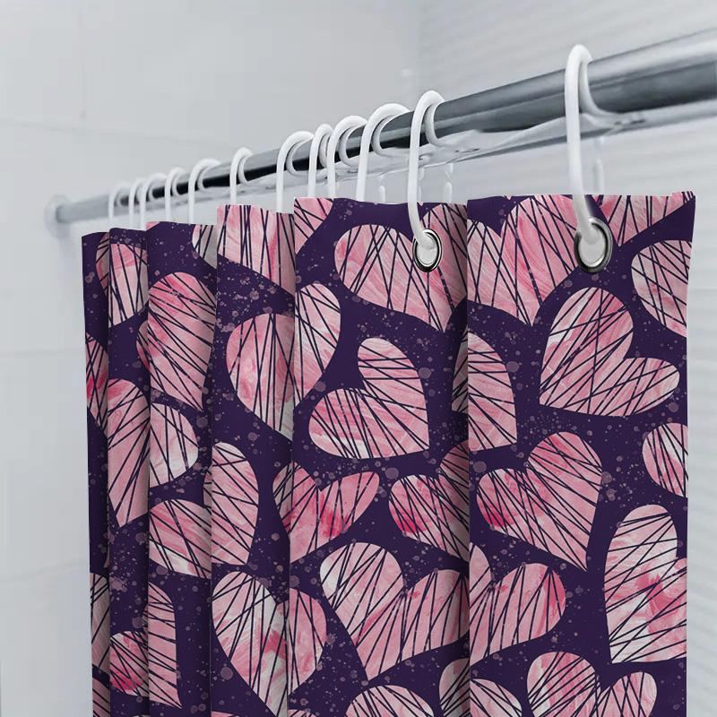 Pink Heart Shower Curtain Bathtub Liner Decor For Bathroom Non-Slip Waterproof Fabric 36X72 Inch Modern Home Design