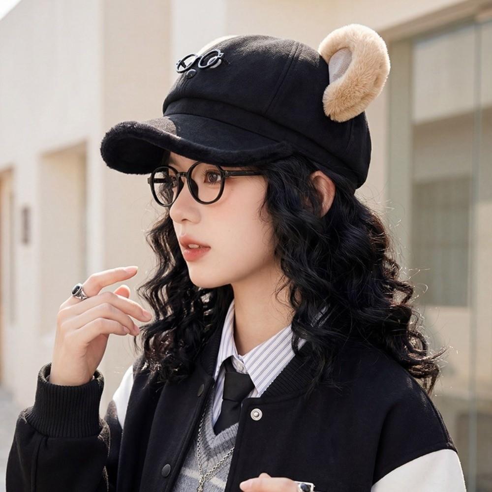 Thickened Baseball Hat Cartoon Bear Beret Hat Cute Octagonal Cap