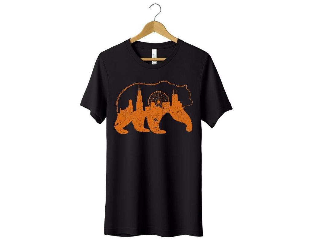 Chicago Skyline Bear T-Shirt, Cityscape Design, Urban Aesthetic