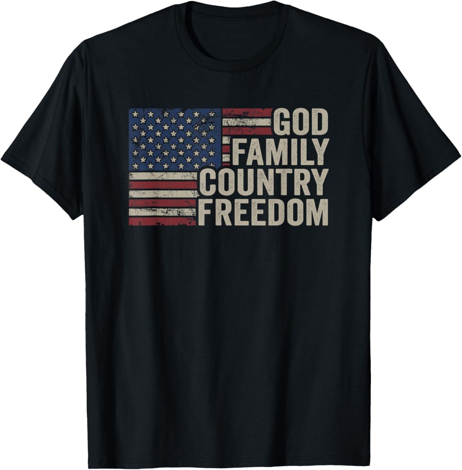 God Family Country Freedom - 4th July USA Flag Christian T-Shirt S разноцветный