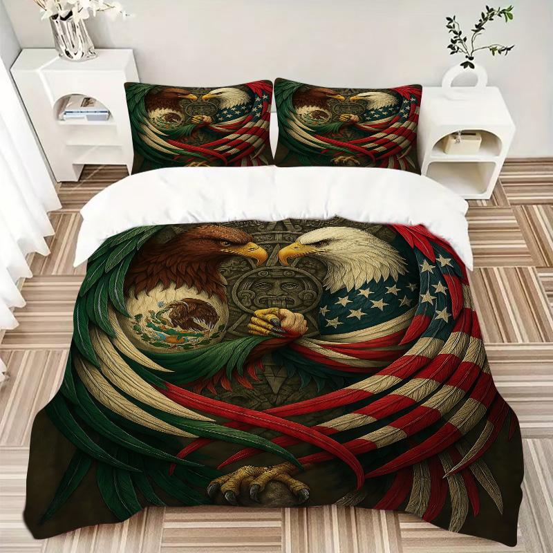 3pcs Eagle Unity Mexico Usa Bedding Set, Includes One Quilt Cover and Two Pillowcases, Bedroom and Guest Room Decoration. T72301126