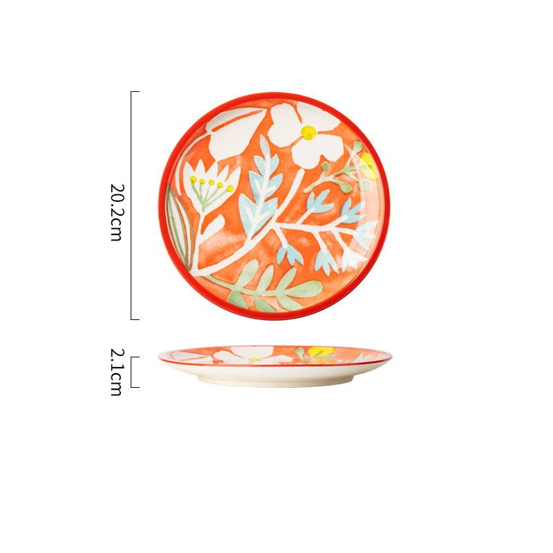 8 Inch Western Steak Plate European Pattern Ceramic Bowl Home Round Salad Dessert Bowl Main Course Breakfast Cake Plate Cutlery