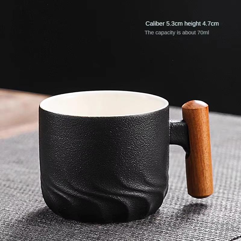 Handmade Ceramic Coffee Mug with Wooden Handle - Retro Tea Cup, Office Water Cup Filter Design, Unique Birthday Gift