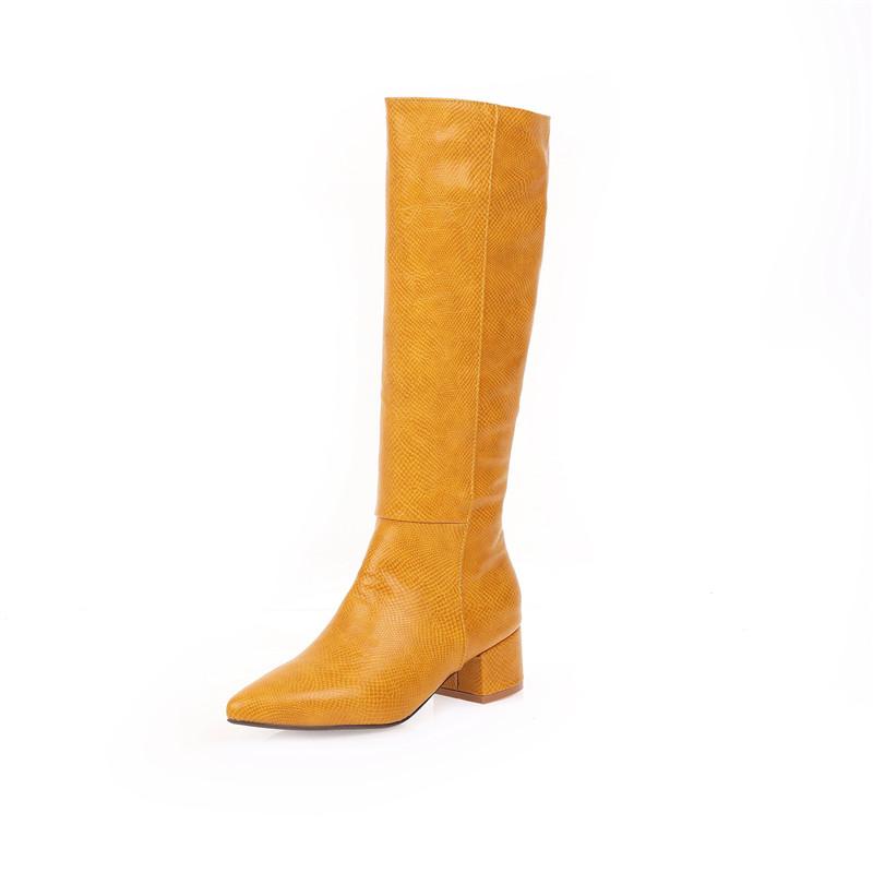 

Жіночі зимові ковбойські чоботи зі зміїної шкіри, довгі чоботи до коліна, загострені низькі підбори, жіноче взуття великого розміру 45 40 жовтий