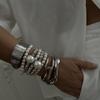 Vintage Pearl Wide Cuff Bangles Men Hip Hop Punk Silver Color Geometric Spring Bangles For Women Bracelet Jewelry