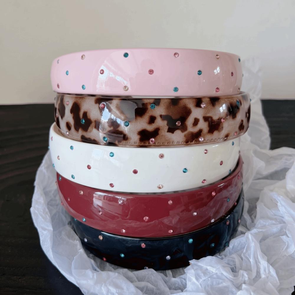 Leopard Print Acrylic Rhinestone Headbands Colorful Hair Accessories Luxury Wide Hair Hoops Daily